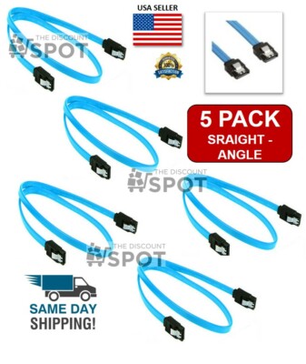 5-Pack 18  SATA III Cables Straight to Straight Angle SSD HDD Hard Drive Blue