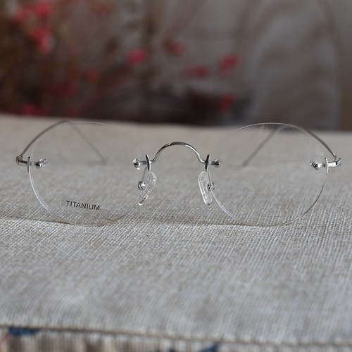 Silver Steve Jobs round titanium eyeglasses frame loop vintage men clear glasses - Picture 3 of 11