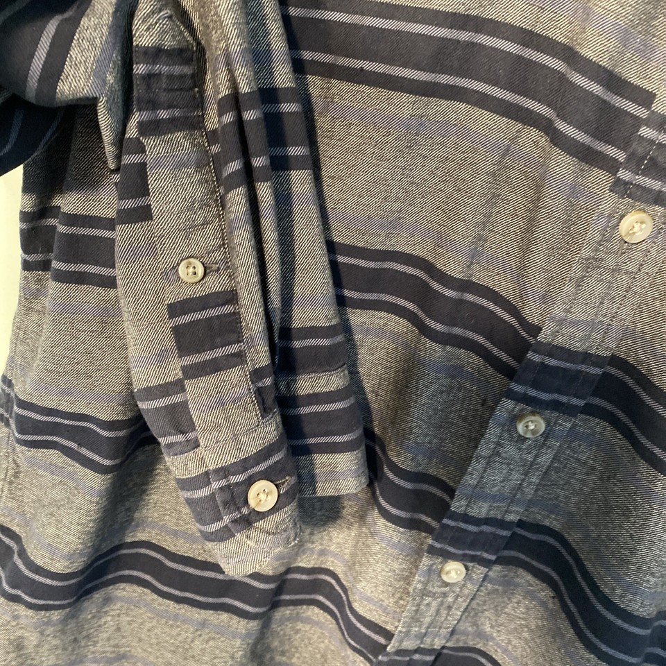 J. Crew Work Shirt Mens Large Gray Navy Stripe Long Sleeve Cotton