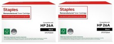 2 New Genuine Staples Brand 26A Toner Cartridges Compatible to HP CF226A