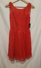 JACK BB Dakota Fit N Flare Dress Sz 2 Pop Red Lace Sleeveless Zip V-Neck Sheer