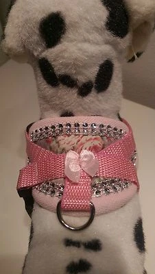 MASI DOGSDESIGN Hundegeschirr XS mit Glitzer, rosa, Rosen Schleife Chihuahua, Yorkie&Co., Welpen