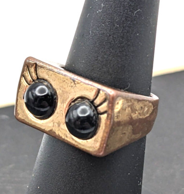 ALISON L@U Style Yellow Gold Plated Batting Lashes Block Ring Size 4.75 (A-3)