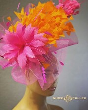 Aimee Fuller Orange Fascinator Hot Pink Kentucky Derby Hat Royal Ascot Del Mar