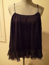 FREE PEOPLE ONE solid Blue ruffled Top tank Cami spegetti adjustable strap SZ M