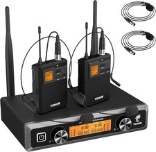UHF Wireless Microphones System with Headset/Lavalier Lapel Mics, Bodypack Trans