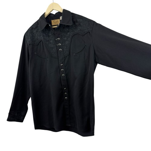 Scully Large Western Pearl Snap Shirt Embroidered Black Long Sleeve Mens READ - Picture 5 of 16