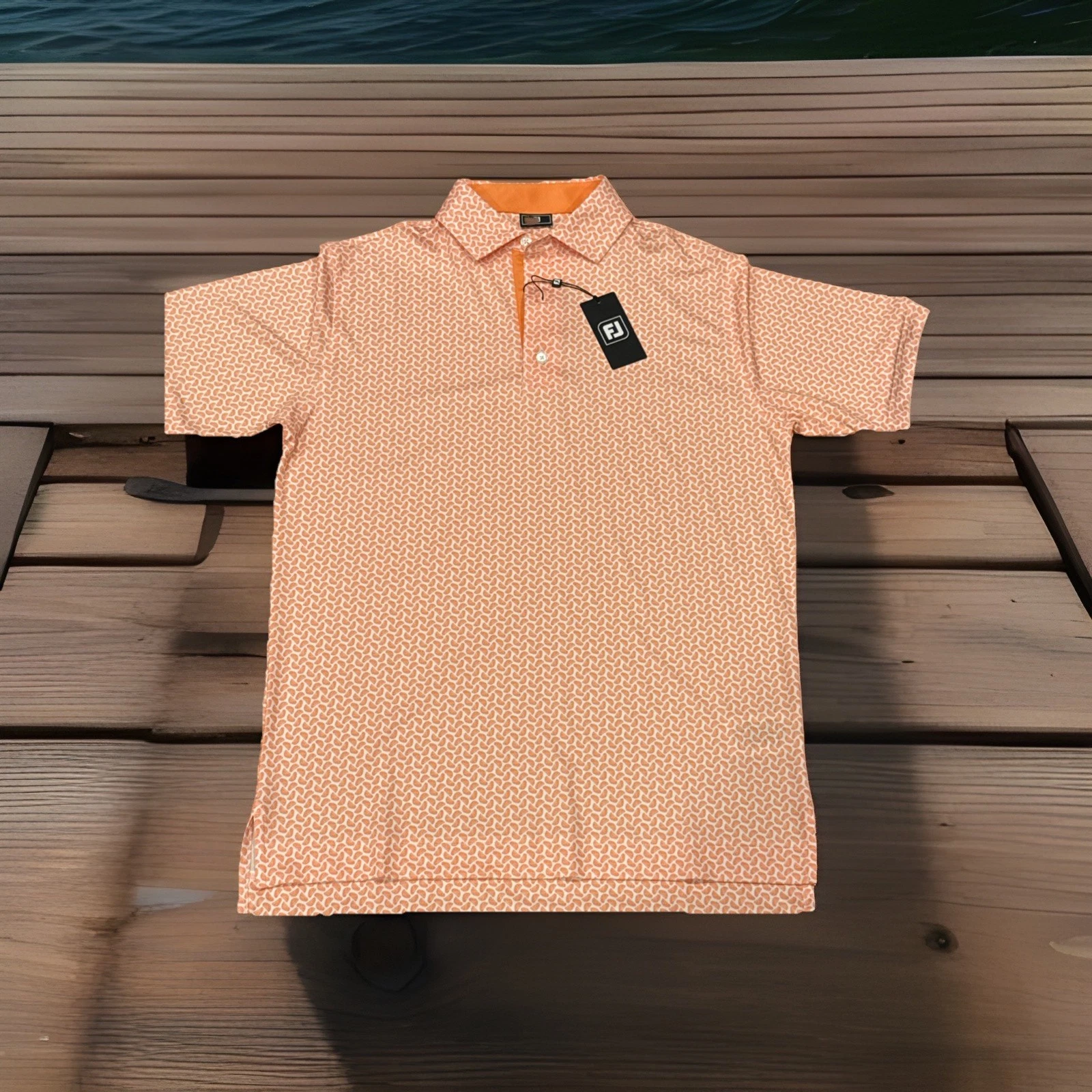 NWT Footjoy Golf Polo Shirt Men's Size S Citrus Print Lisle Orange White
Opens in a new window or ta