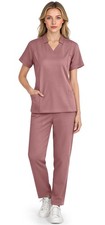 Scrubs for Set - Fitted V-neck Slit Top  Tapered Pants, 9-Pocket Stretch Uni...