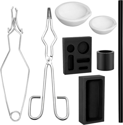 8Pcs Graphite Metal Melting Casting Kit, Including 2 Crucible Tongs, 2 Graphite