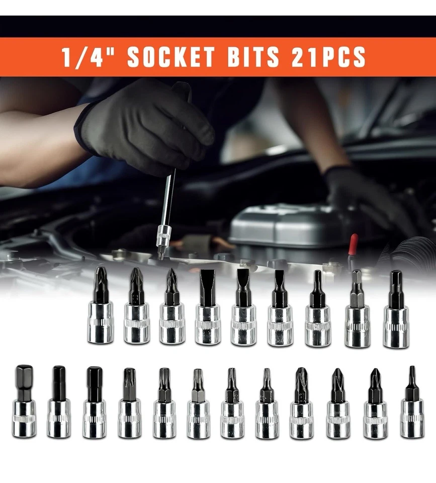 53PCS 1/4" Drive Socket Set Ratchet Wrench Bits Spanner Auto Car Repair Tool Kit - Image 4 of 4