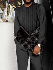 A Two-Piece Outfit for Men Featuring Long Sleeves And Long Pants, Designed in Bl