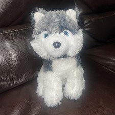 LINZY Toys Husky Pup Puppy Dog Plush Stuffed Animal Black White Collar 5