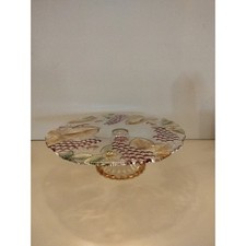 Vintage Fruit sculpted crystal cake plate stand 13" round 3.75" tall