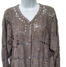 Mariey Vintage Doily Crochet Cardigan Sweater Womens M Cotton Boho Granny Square