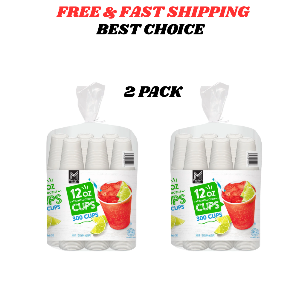 (2 Pack)Member's Mark Translucent Disposable Plastic Cups-12 oz Capacity, 300 CT