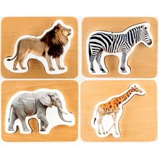 Wooden Montessori Animal Puzzles for Toddlers 2 Years - Realistic Chunky Saf...