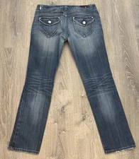 VIGOSS Denim Straight Leg Distressed Jeans Embellished Heart Pockets Women's 9