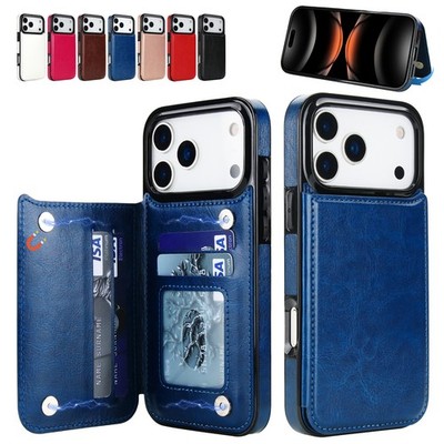 For Apple iPhone 17 Air 16 15 14 13 Pro Max Leather Flip Wallet Card Holder Case