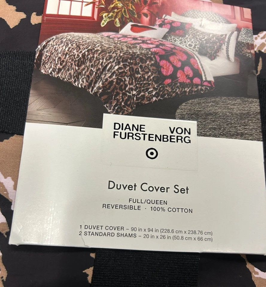 Juego de edredón DVF x Target Queen / completo con 2 fundas leopardo + hoja de geranio reversible Foto 3 de 3