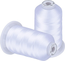 Embroidery Thread 5500 Yards White 001, 2 Huge Spools 40Wt Polyester for Brother