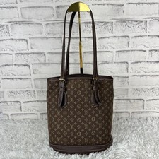 Borsa a secchiello Louis Vuitton Monogram Ebene Mini Run in pelle usata autentica rara