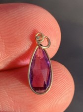 9Ct Gold Faceted Amethyst Antique Peardrop Pendant 375 