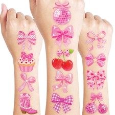 120 PCS Pink Bow Pre-Cut Temporary Tattoos for Kids