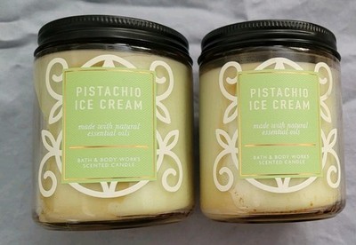 Set of 2 - Bath Body Works Green PISTACHIO ICE CREAM Single Wick Candle 7oz