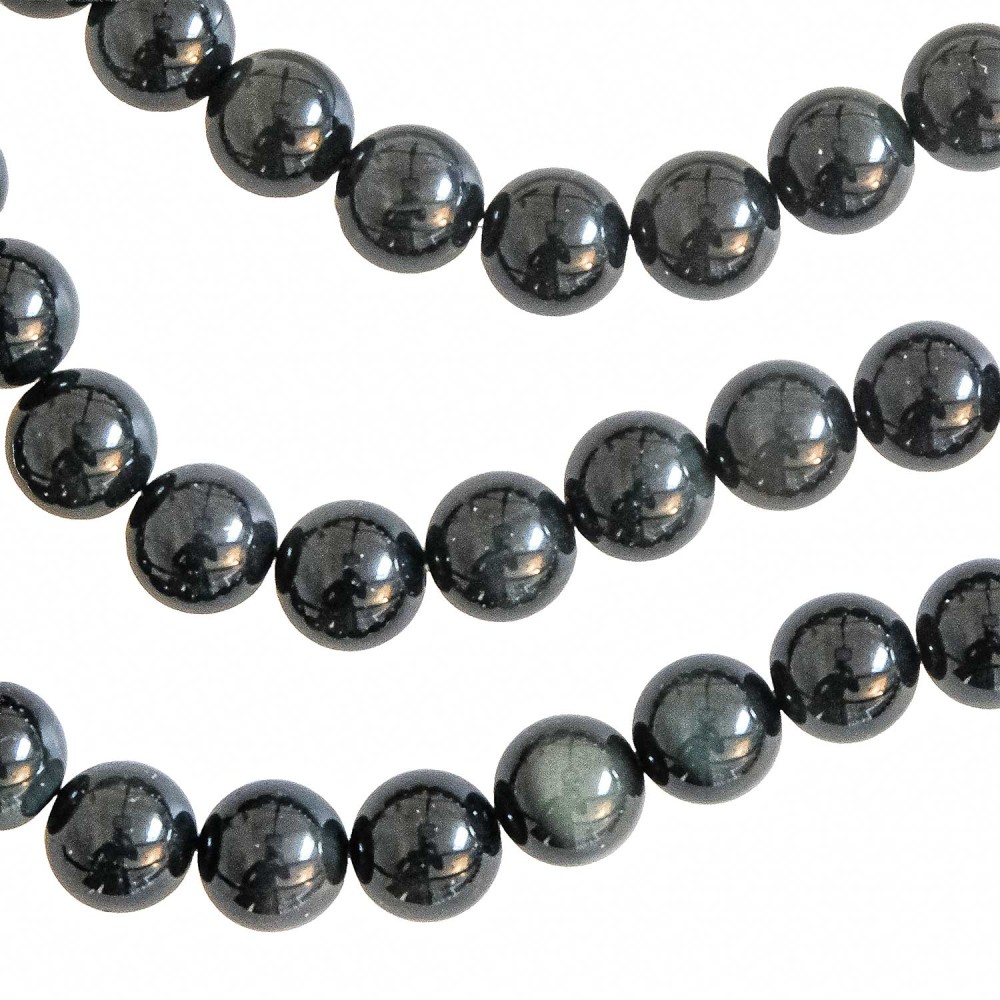 Collier oeil céleste en obsidienne noire et reflets dorés de 10 mm - 2