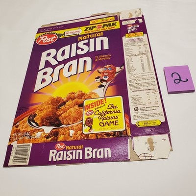 Vintage 1989 Post Raisin Bran Cereal Box California Board Game 1988 TV Toy Ad 