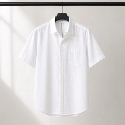 Chemise Homme Blanche Lin Coton Manches Courtes Été Légère Casual Chic - Photo 1/4