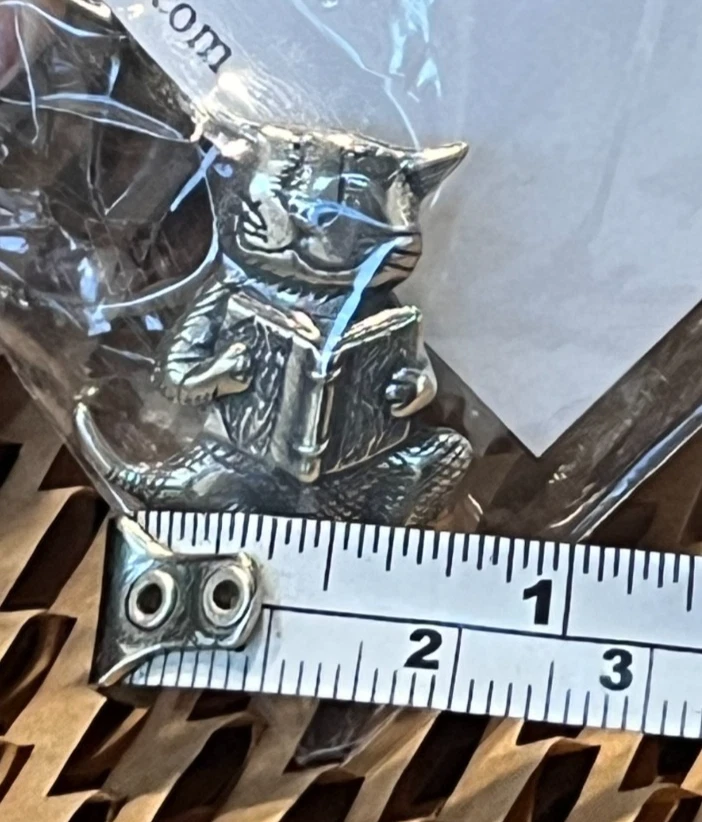 Laurel Elliott Cat Reading a Book Edward Gorey sterling silver pin NEW IN BAG! - Image 2 of 4