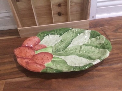 Hearth & Home raised Radish Green Ceramic Serving Platter Dish 14''X10'' Mexico