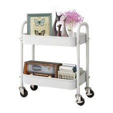 2 Tier All-Metal Rolling Cart, Rolling Storage Cart with Handle and Locking W...