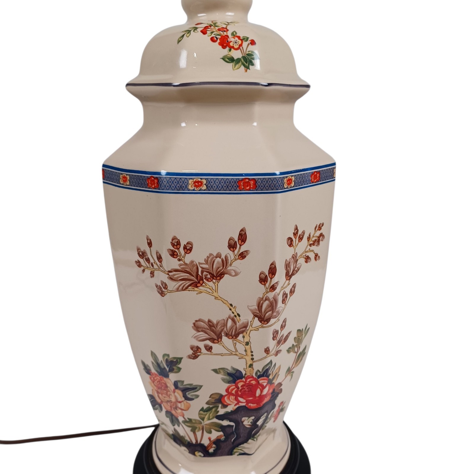 Elegant Vintage Porcelain Ginger Jar Lamp 27" Floral Chinoiserie Table Lamp