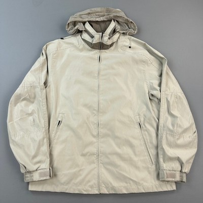 Vintage St Johns Bay Jacket Mens Medium Beige Hooded Full Zip Windbreaker