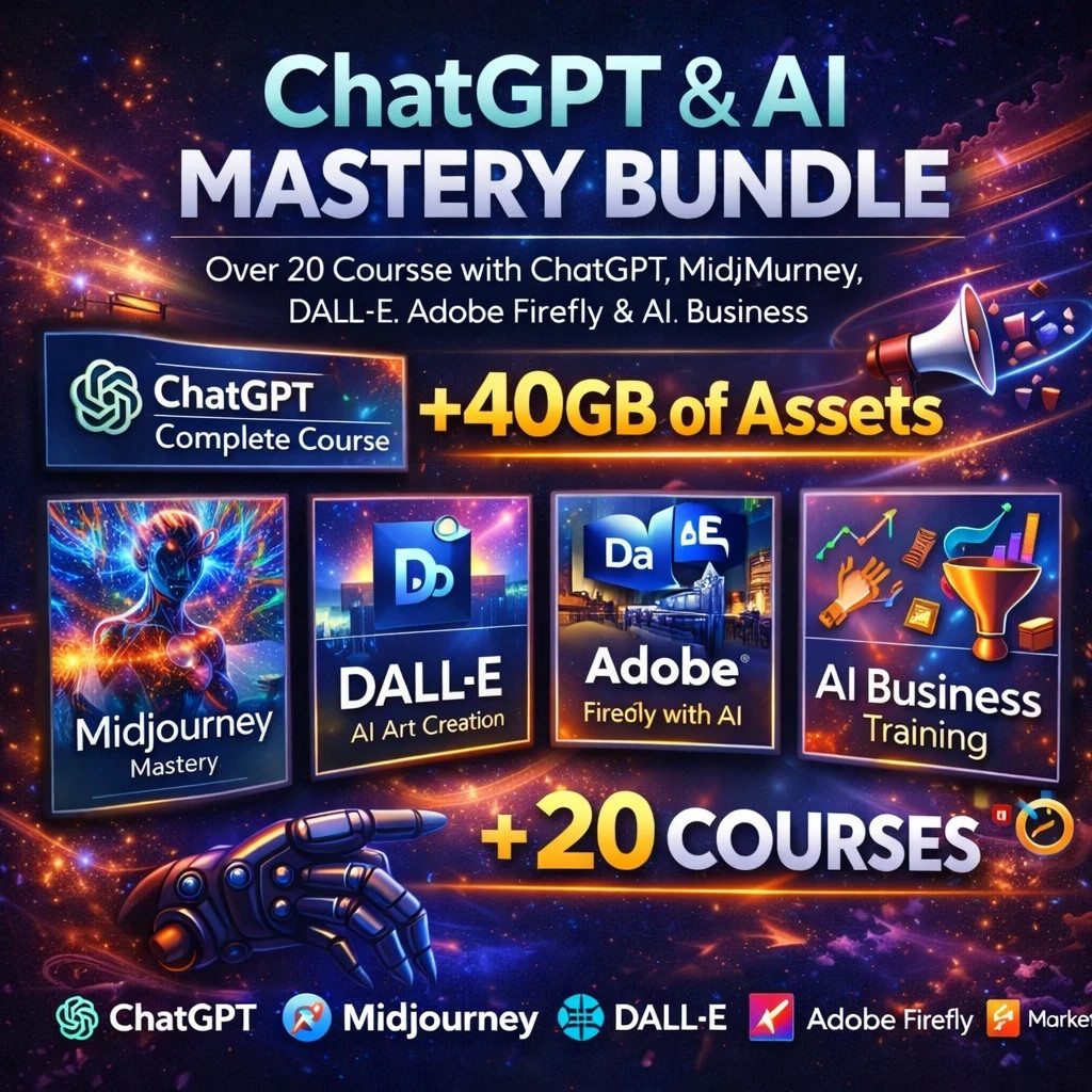 ChatGPT AI Midjourney Creator Bundle 20+ Courses + 40GB Assets Digital Download