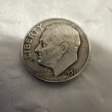 1951 Roosevelt Dime 10C 90% Silver Circulated US Coin KM#195