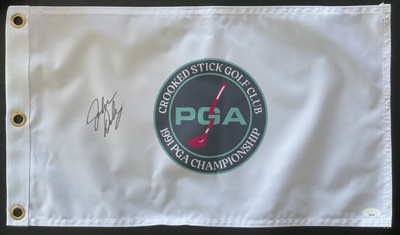 John Daly Autographed Signed 1991 PGA Championship Pin Flag JSA COA Crooked Stick Golf 