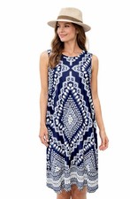 Womans Apt 9 Size Small Blue White Boho Spring Summer Shift Dress With Pockets