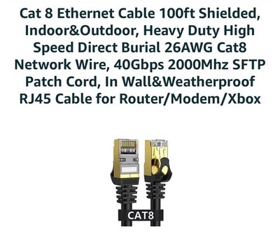 Cat 8 Ethernet Cable 40Gbps/2000Mhz RJ45 Connector Ethernet 