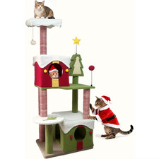 Christmas Cat Tree Tower with Cozy Condos and Toy Multi-Level Green Cat Tower wi