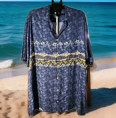 Vintage 90s Shirt Morro Bay Mens Blue Foral Hawaiian Button Front 