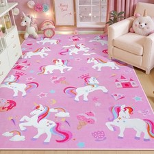  Tapis Grande Surface Tapis Lavable Enfants pour Chambre de Filles, Tapis Licorne Mignon 5x7 Rose