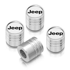 Jeep In White On Shining Silver Aluminum Cylinder-style Tire Valve Stem Caps Jeep In White On Shining Silver Aluminum Cylinder-style Tire Valve Stem Caps