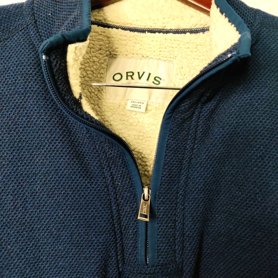Jersey Orvis Hombres Azul XXL/EEG 1/4 Cremallera Sherpa Forrado de Vellón Pesado Exterior Foto 3 de 4