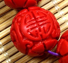14mm Red cinnabar carved Sculpture Round beads 10PCS