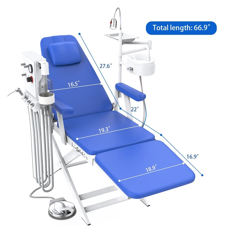 Portable Dental Folding Chair+Turbine Unit+LED Light+Weak Suction 4 Hole New - Image 2 of 4