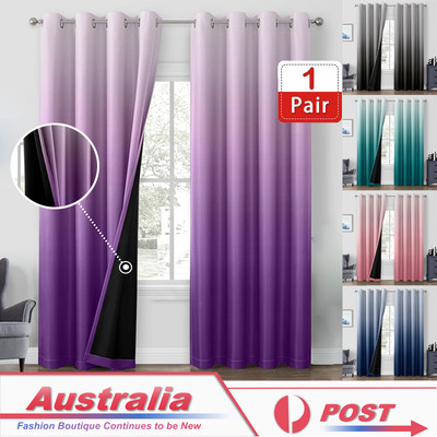 2X Blockout Curtains Blackout Darkening Gradient Color Eyelet Curtains Bedroom
